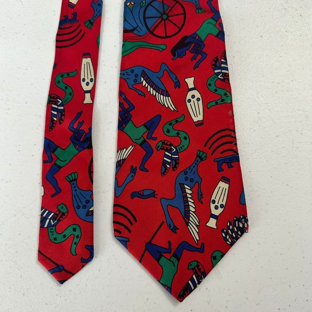 Turnbull & Asser Mens Red Silk Egyptian Novelty Print Tie England Royal Warrant
